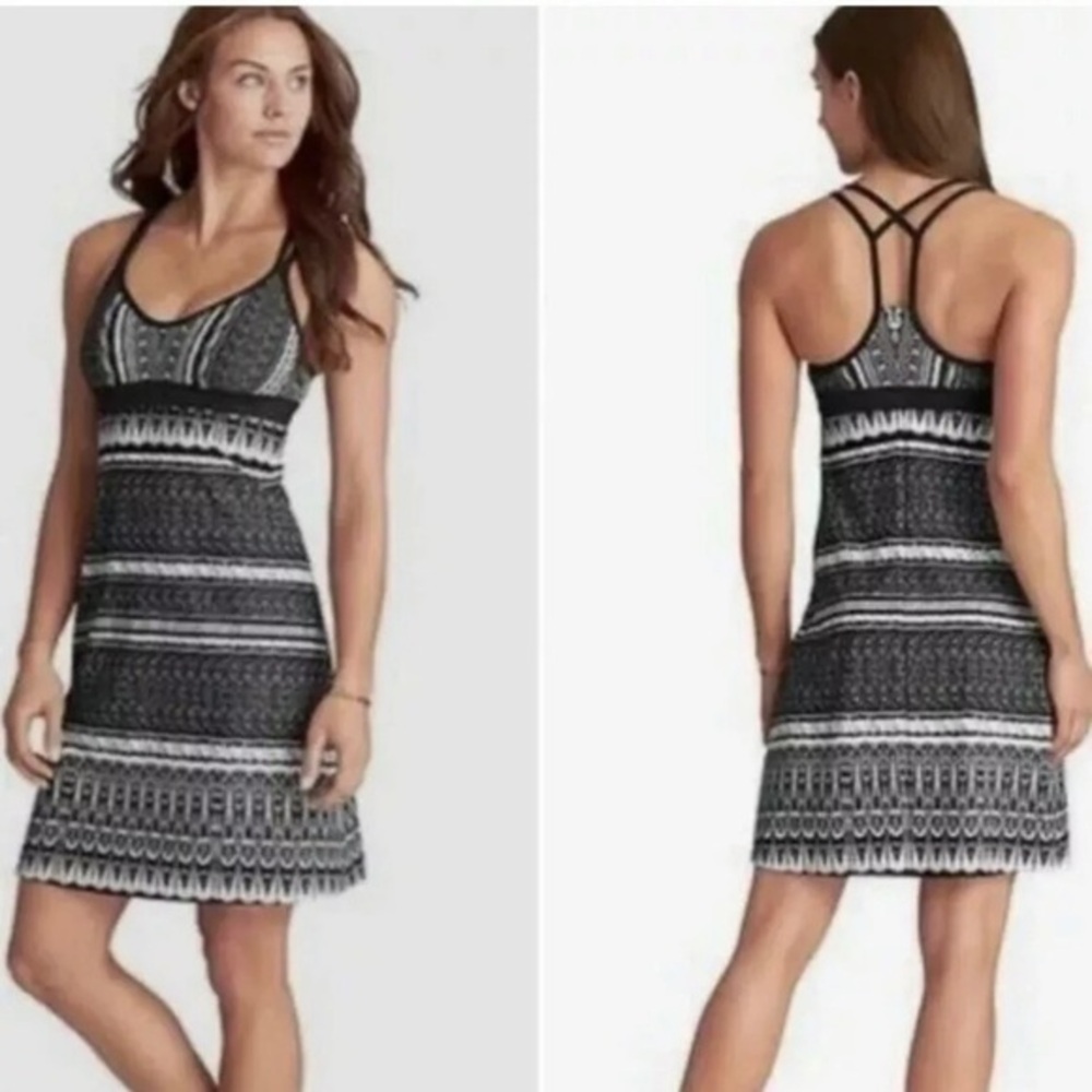 ATHLETA Black White Boho Print Swim Dress Beach Pool Cruise Small EUC